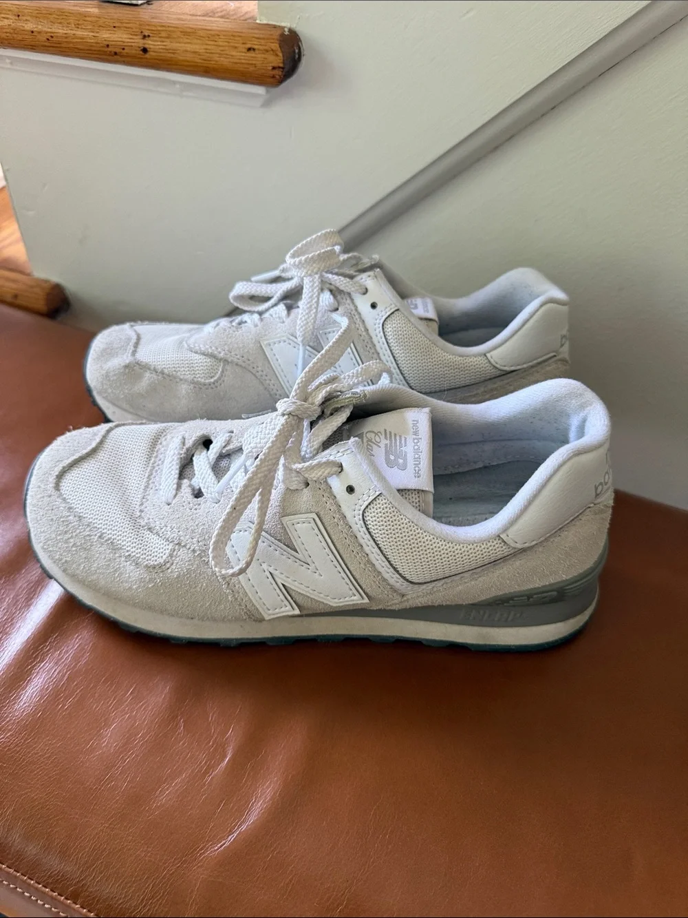 New Balance Light Beige and White Suede Retro Runners